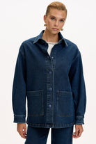 Exquise-Cepli Uzun Kollu Düğmeli Regular İndigo Denim Ceket-8-Milagron.com