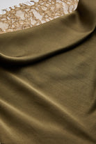 Exquise-Dantel Detaylı Askılı Regular Saten Midi Haki Elbise-ELBİSE-6-Milagron.com