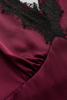 Exquise-Dantel Yaka Detaylı Regular Saten Midi Vişne Elbise-ELBİSE-6-Milagron.com