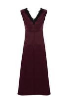 Exquise-Dantel Yaka Detaylı Regular Saten Midi Vişne Elbise-ELBİSE-8-Milagron.com