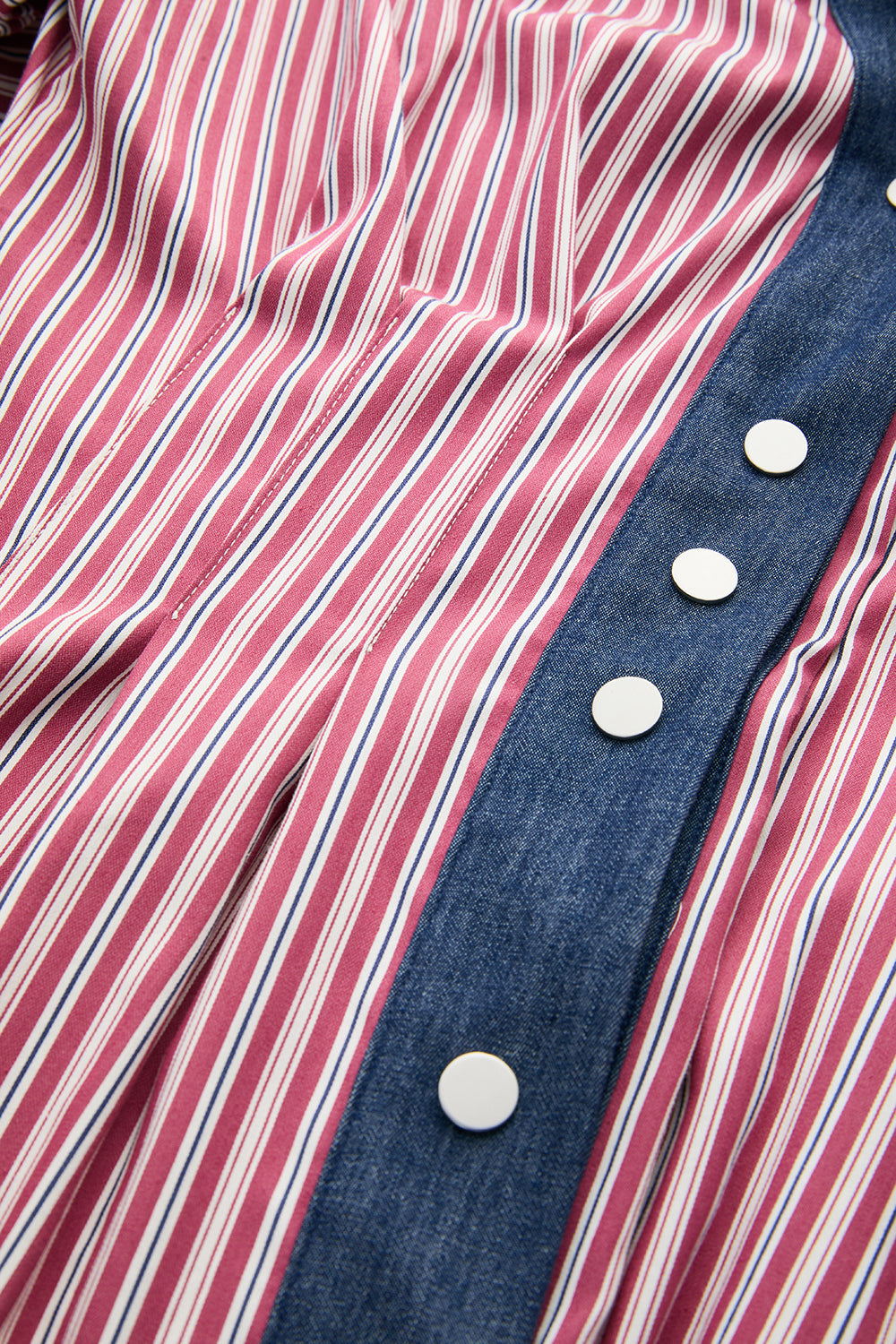 Denim Garni Reglan Kol Pileli Regular Midi Çok Renkli Elbise