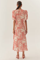 Exquise-Desenli Balon Kol V Yaka Düğmeli Regular Midi Rayon şifon Elbise-ELBİSE-10-Milagron.com