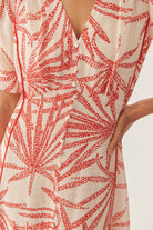 Exquise-Desenli Balon Kol V Yaka Düğmeli Regular Midi Rayon şifon Elbise-ELBİSE-11-Milagron.com