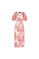 Exquise-Desenli Balon Kol V Yaka Düğmeli Regular Midi Rayon şifon Elbise-ELBİSE-12-Milagron.com