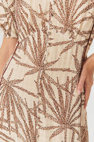 Exquise-Desenli Balon Kol V Yaka Düğmeli Regular Midi Rayon şifon Elbise-ELBİSE-4-Milagron.com