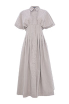 Exquise-Desenli Bele Oturan Düşük Omuzlu Taş Baskılı Regular Midi Elbise-ELBİSE-6-Milagron.com