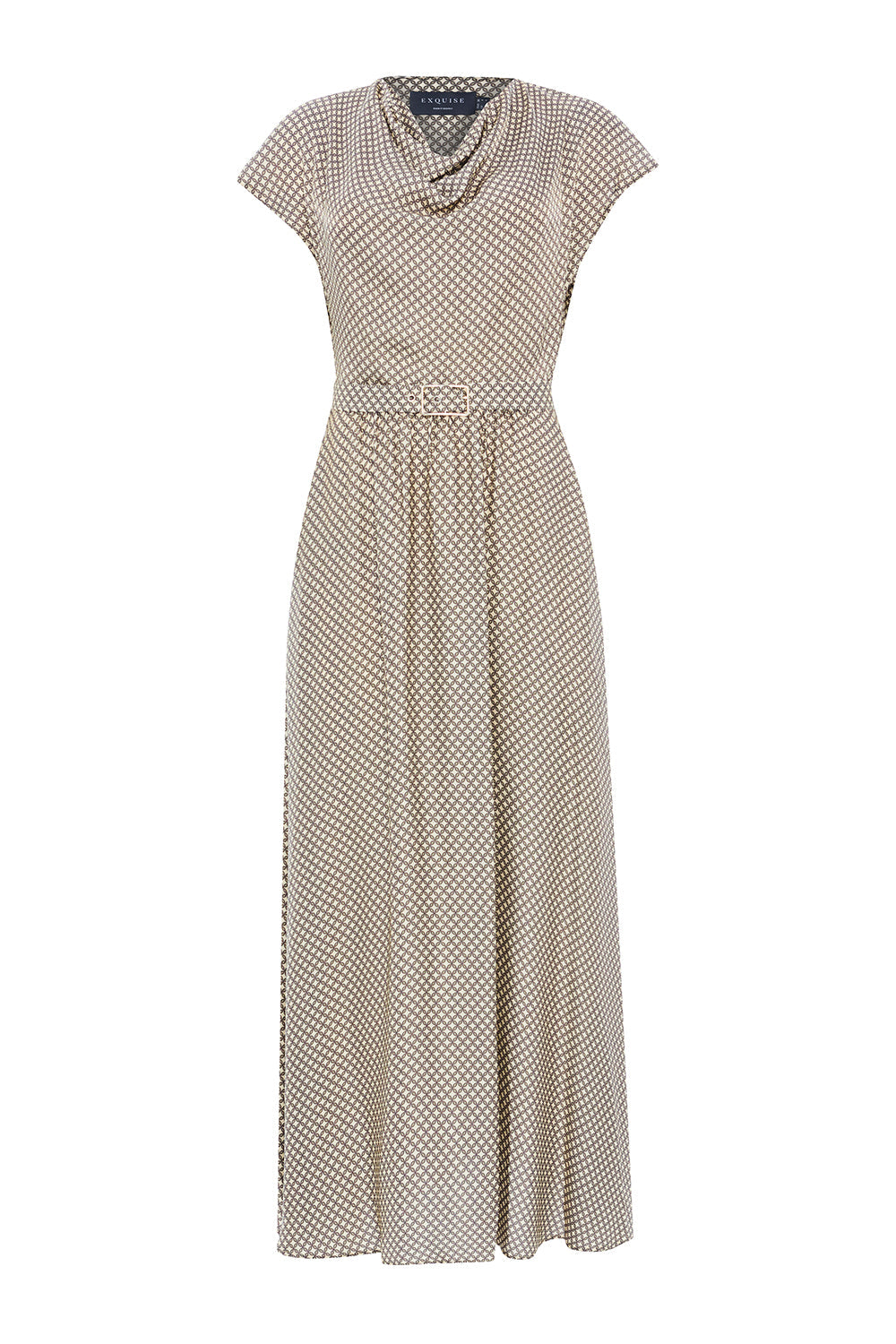 Exquise-Desenli Degaje Yaka Kemerli Kolsuz Slim Fit Midi Elbise-ELBİSE-6-Milagron.com