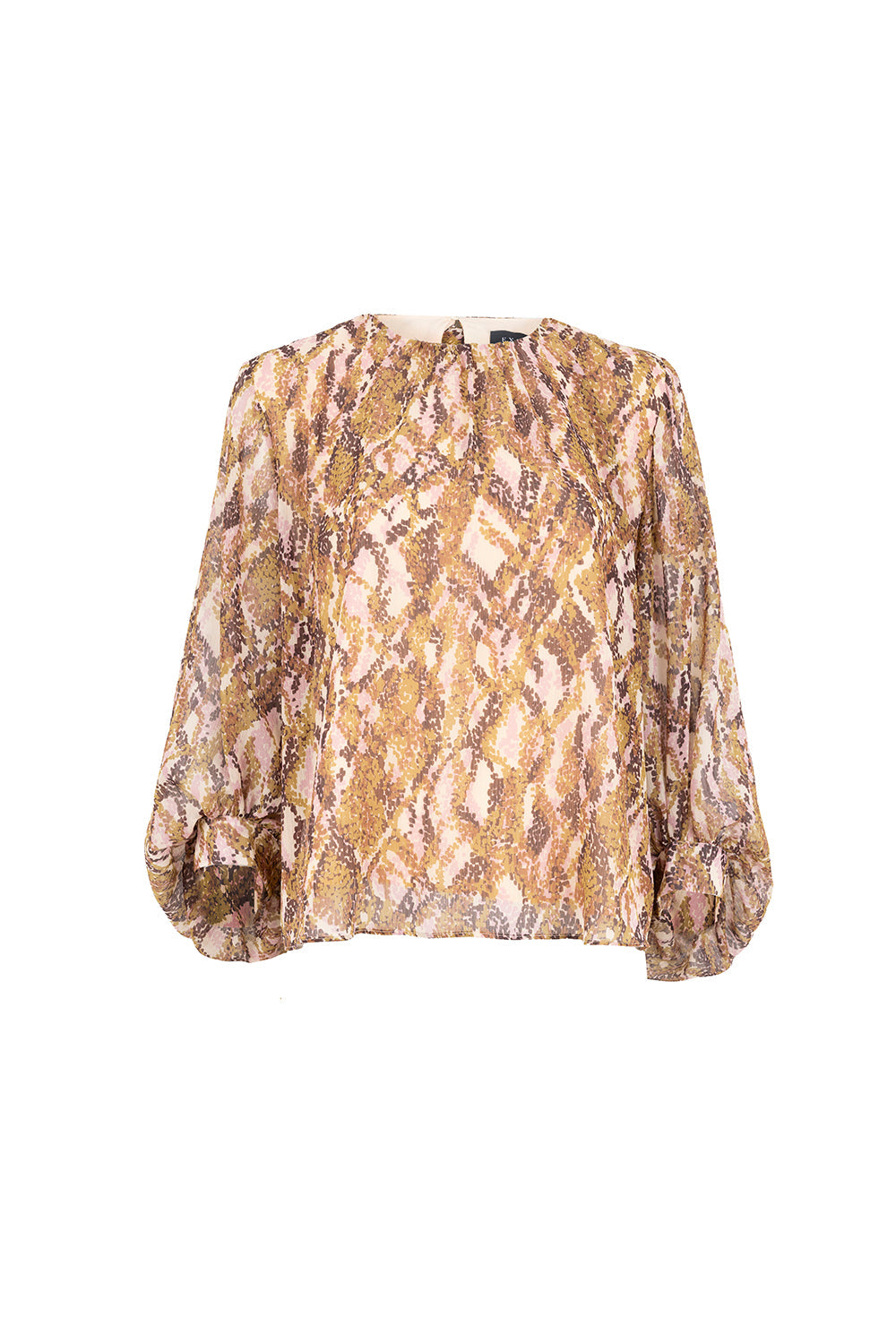 Exquise-Desenli Fular Yaka Uzun Kollu Regular Bluz-BLUZ-7-Milagron.com