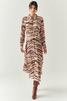 Exquise-Desenli Gömlek Yaka Slim Fit Uzun Kollu Midi Elbise-ELBİSE-4-Milagron.com