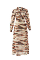 Exquise-Desenli Gömlek Yaka Slim Fit Uzun Kollu Midi Elbise-ELBİSE-7-Milagron.com