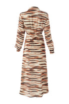 Exquise-Desenli Gömlek Yaka Slim Fit Uzun Kollu Midi Elbise-ELBİSE-8-Milagron.com