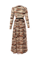 Exquise-Desenli Kemerli Kruvaze Yaka Slim Fit Midi Astarlı Tül Elbise-ELBİSE-8-Milagron.com