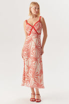 Exquise-Desenli Kırmızı Biyeli Askılı Regular Midi Rayon şifon Elbise-ELBİSE-2-Milagron.com