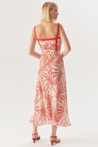 Exquise-Desenli Kırmızı Biyeli Askılı Regular Midi Rayon şifon Elbise-ELBİSE-4-Milagron.com