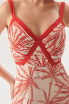 Exquise-Desenli Kırmızı Biyeli Askılı Regular Midi Rayon şifon Elbise-ELBİSE-5-Milagron.com