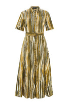 Exquise-Desenli Kısa Kol Beli Kemerli Regular Midi Elbise-ELBİSE-7-Milagron.com