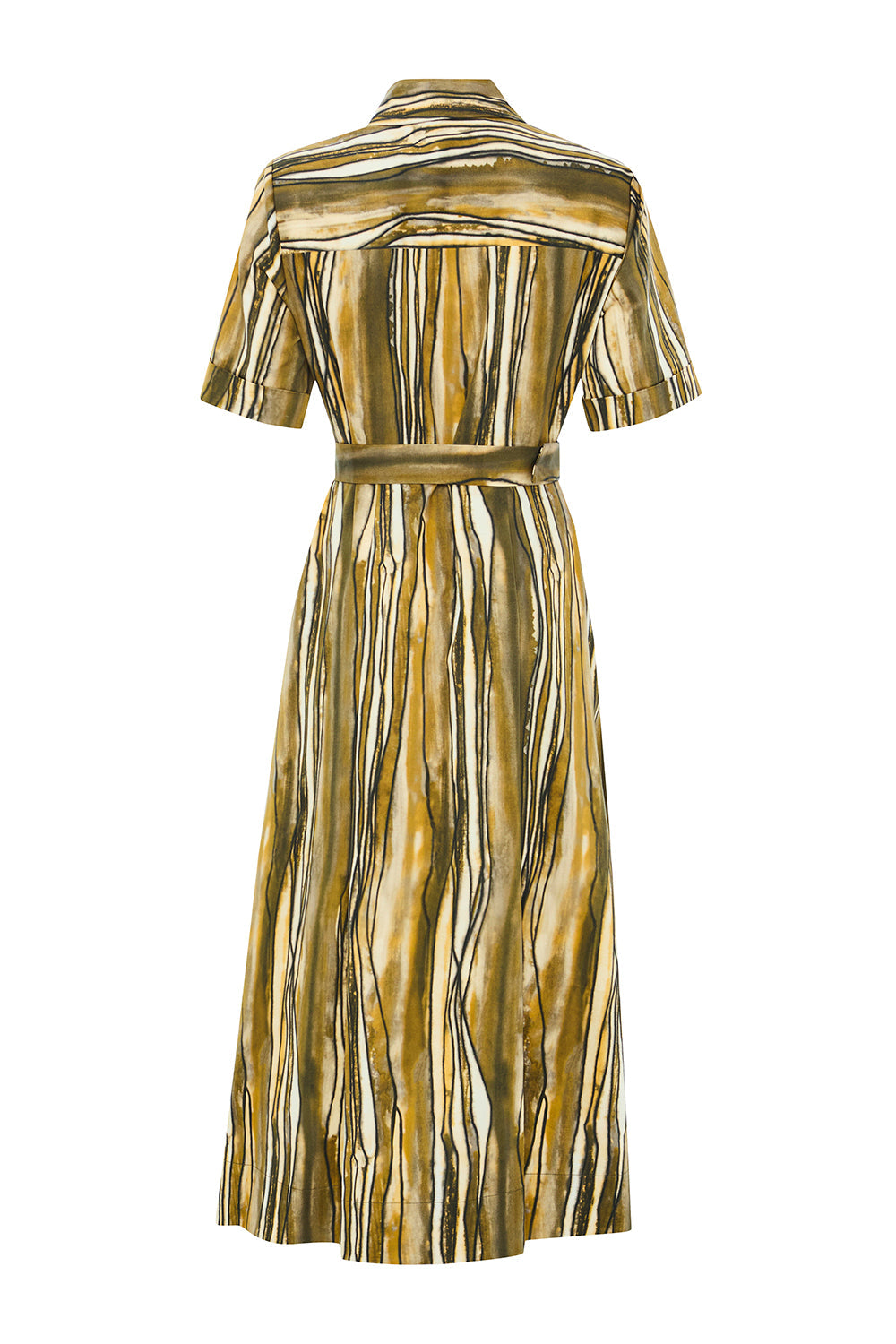 Exquise-Desenli Kısa Kol Beli Kemerli Regular Midi Elbise-ELBİSE-8-Milagron.com