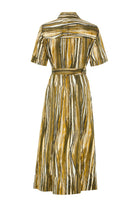 Exquise-Desenli Kısa Kol Beli Kemerli Regular Midi Elbise-ELBİSE-8-Milagron.com