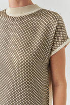 Exquise-Desenli Triko Garnili Kısa Kollu Bisiklet Yaka Regular Bluz-BLUZ-4-Milagron.com