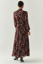 Exquise-Desenli Uzun Kollu Damla Yaka Slim Fit Astarlı Midi Elbise-ELBİSE-4-Milagron.com