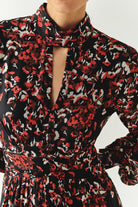 Exquise-Desenli Uzun Kollu Damla Yaka Slim Fit Astarlı Midi Elbise-ELBİSE-5-Milagron.com