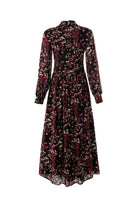 Exquise-Desenli Uzun Kollu Damla Yaka Slim Fit Astarlı Midi Elbise-ELBİSE-9-Milagron.com