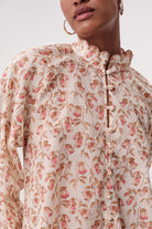 Dik Yaka Nakışlı Düğmeli Desenli Regular Çok Renkli Gömlek