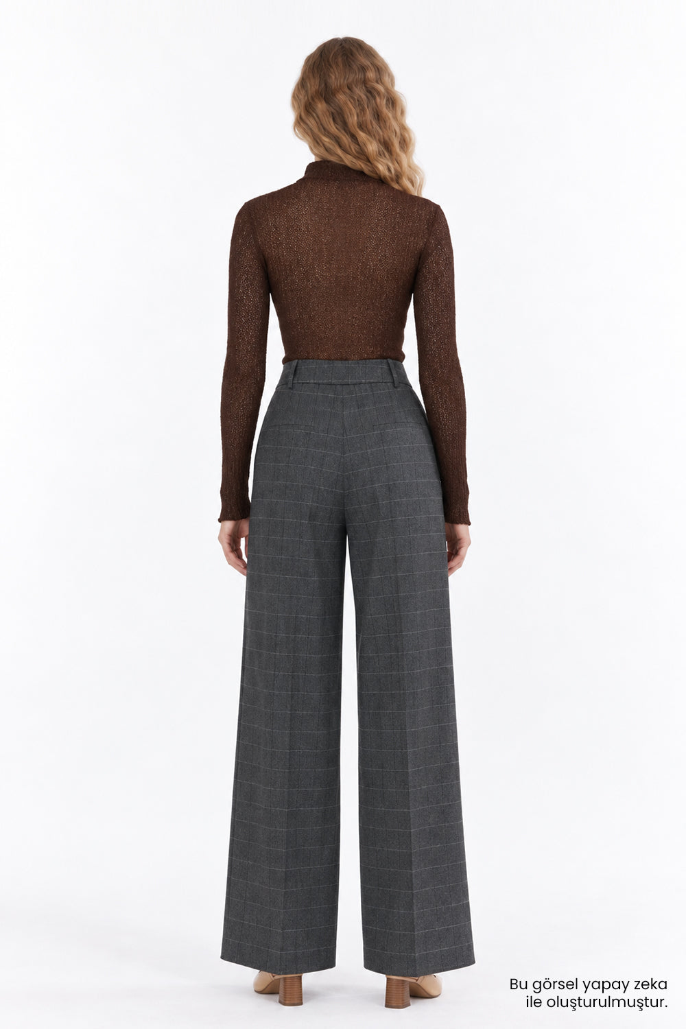 Dik Yaka Uzun Kollu Dantel Slim Fit Kahverengi Bluz