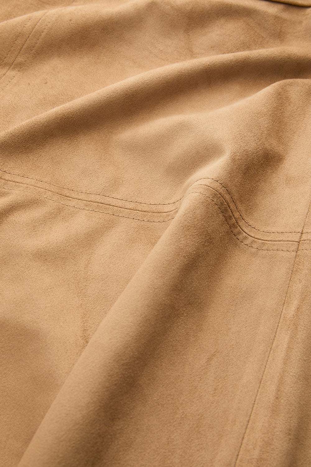 Dikiş Detaylı Fermuarlı Süet Camel Midi Etek
