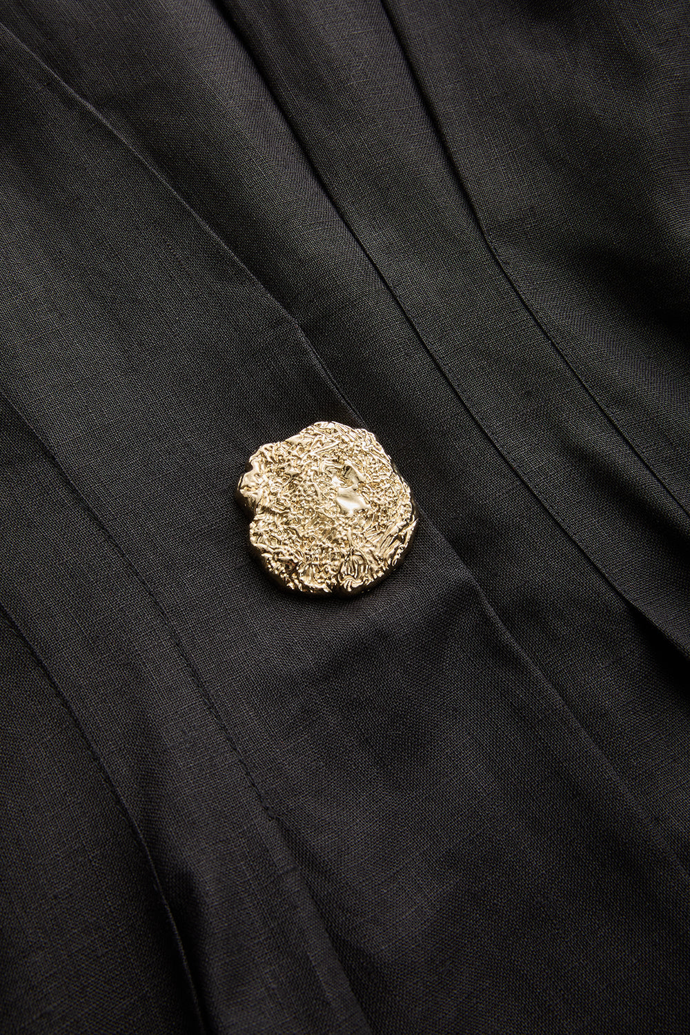 Exquise-Düğme Detaylı Bele Oturan A Kesim Maxi Keten Elbise-ELBİSE-15-Milagron.com