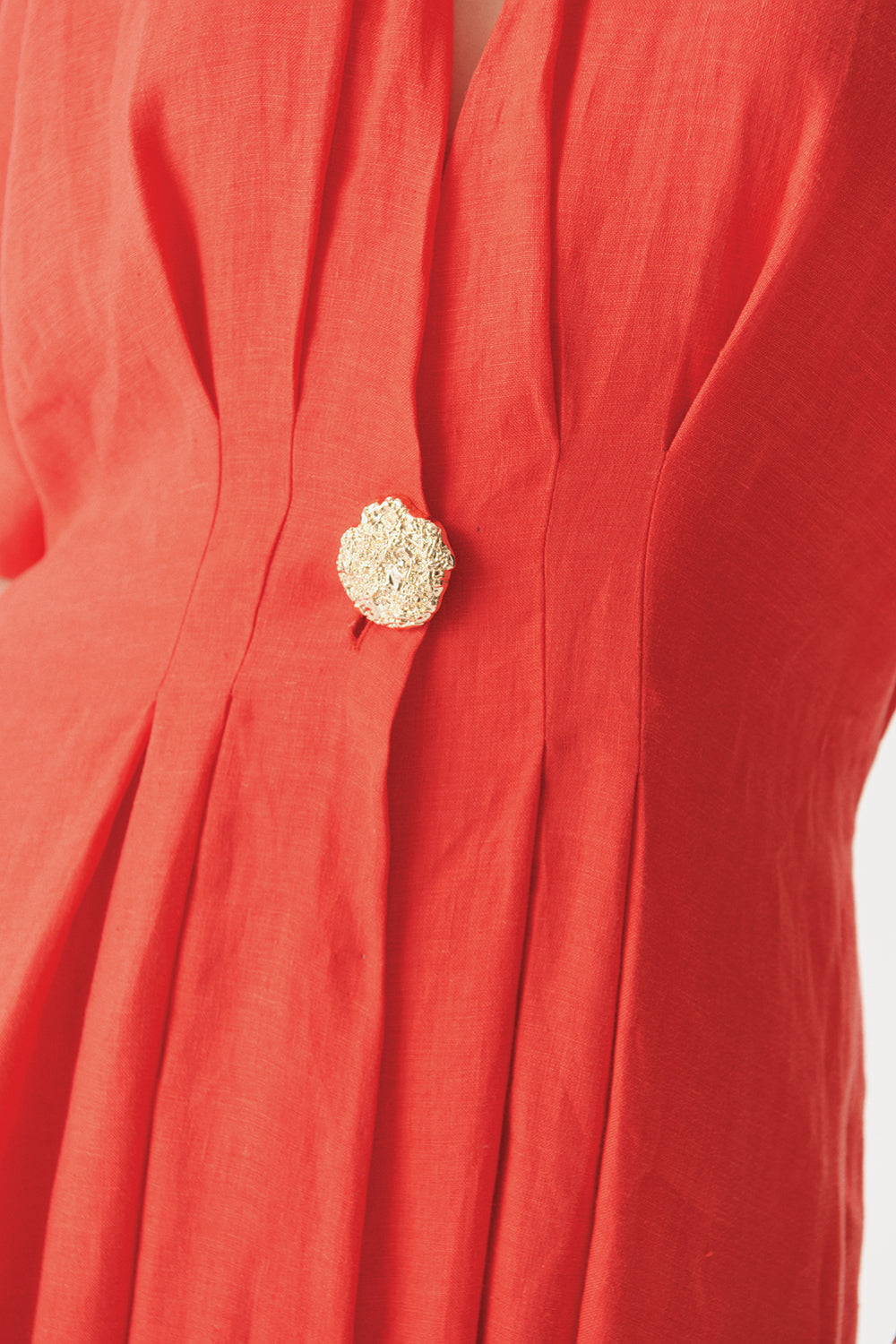 Exquise-Düğme Detaylı Bele Oturan A Kesim Maxi Keten Elbise-ELBİSE-5-Milagron.com