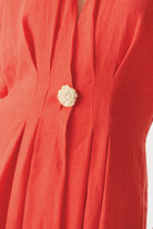 Exquise-Düğme Detaylı Bele Oturan A Kesim Maxi Keten Elbise-ELBİSE-5-Milagron.com