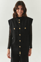 Exquise-Düğme Detaylı Cepli Regular Dokuma Siyah Yelek-YELEK-1-Milagron.com