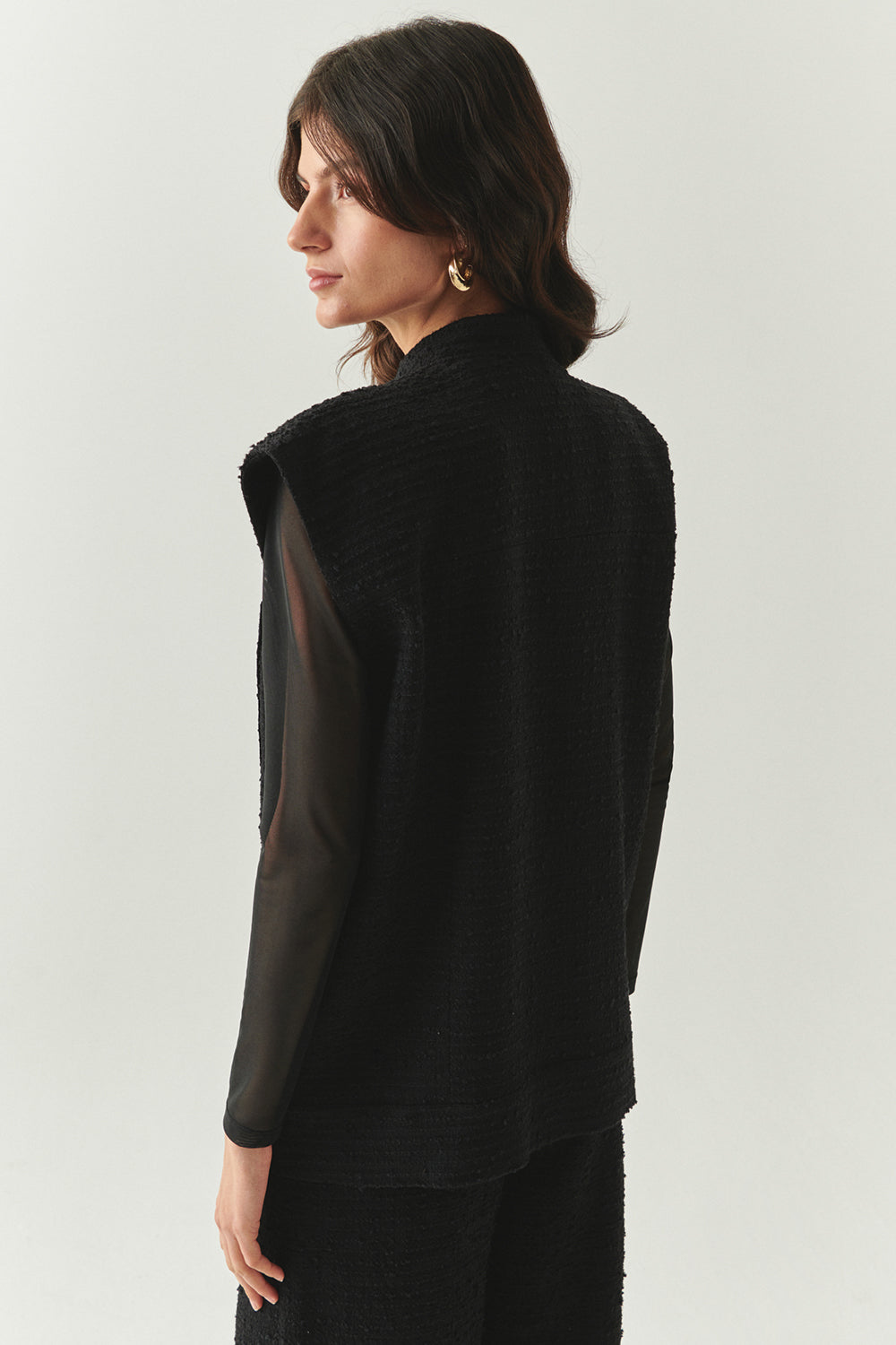 Exquise-Düğme Detaylı Cepli Regular Dokuma Siyah Yelek-YELEK-3-Milagron.com