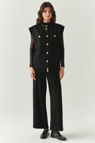 Exquise-Düğme Detaylı Cepli Regular Dokuma Siyah Yelek-YELEK-4-Milagron.com