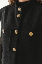 Exquise-Düğme Detaylı Cepli Regular Dokuma Siyah Yelek-YELEK-5-Milagron.com