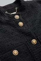 Exquise-Düğme Detaylı Cepli Regular Dokuma Siyah Yelek-YELEK-6-Milagron.com
