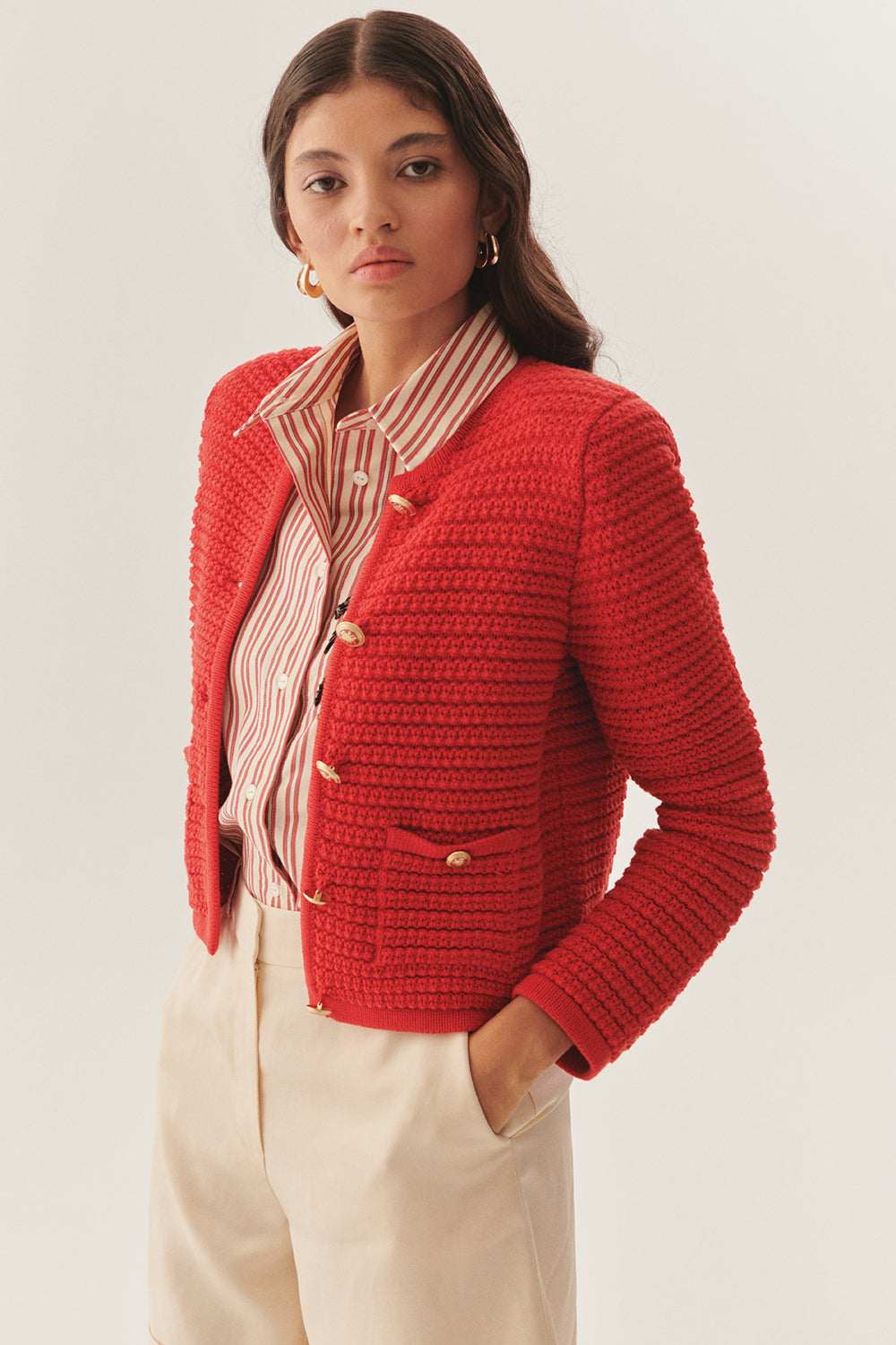 Exquise-Düğme Detaylı Pamuklu Regular Triko Hırka-Kazak & Triko-3-Milagron.com