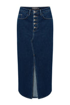 Exquise-Düğme Ve Yırtmaç Detaylı Pamuklu Midi Boy Denim Etek-Etek-6-Milagron.com