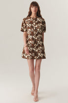 Exquise-Düğmeli Bisiklet Yakalı Kısa Kol Desenli Mini Elbise-Elbise-1-Milagron.com