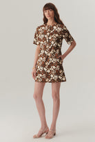 Exquise-Düğmeli Bisiklet Yakalı Kısa Kol Desenli Mini Elbise-Elbise-2-Milagron.com