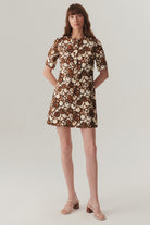 Exquise-Düğmeli Bisiklet Yakalı Kısa Kol Desenli Mini Elbise-Elbise-3-Milagron.com