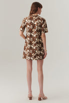 Exquise-Düğmeli Bisiklet Yakalı Kısa Kol Desenli Mini Elbise-Elbise-4-Milagron.com