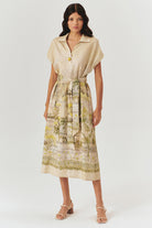 Exquise-Düşük Kol Desenli Kuşaklı Midi Boy Elbise-ELBİSE-2-Milagron.com