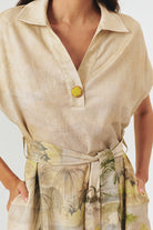 Exquise-Düşük Kol Desenli Kuşaklı Midi Boy Elbise-ELBİSE-3-Milagron.com