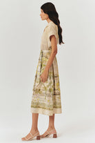 Exquise-Düşük Kol Desenli Kuşaklı Midi Boy Elbise-ELBİSE-5-Milagron.com