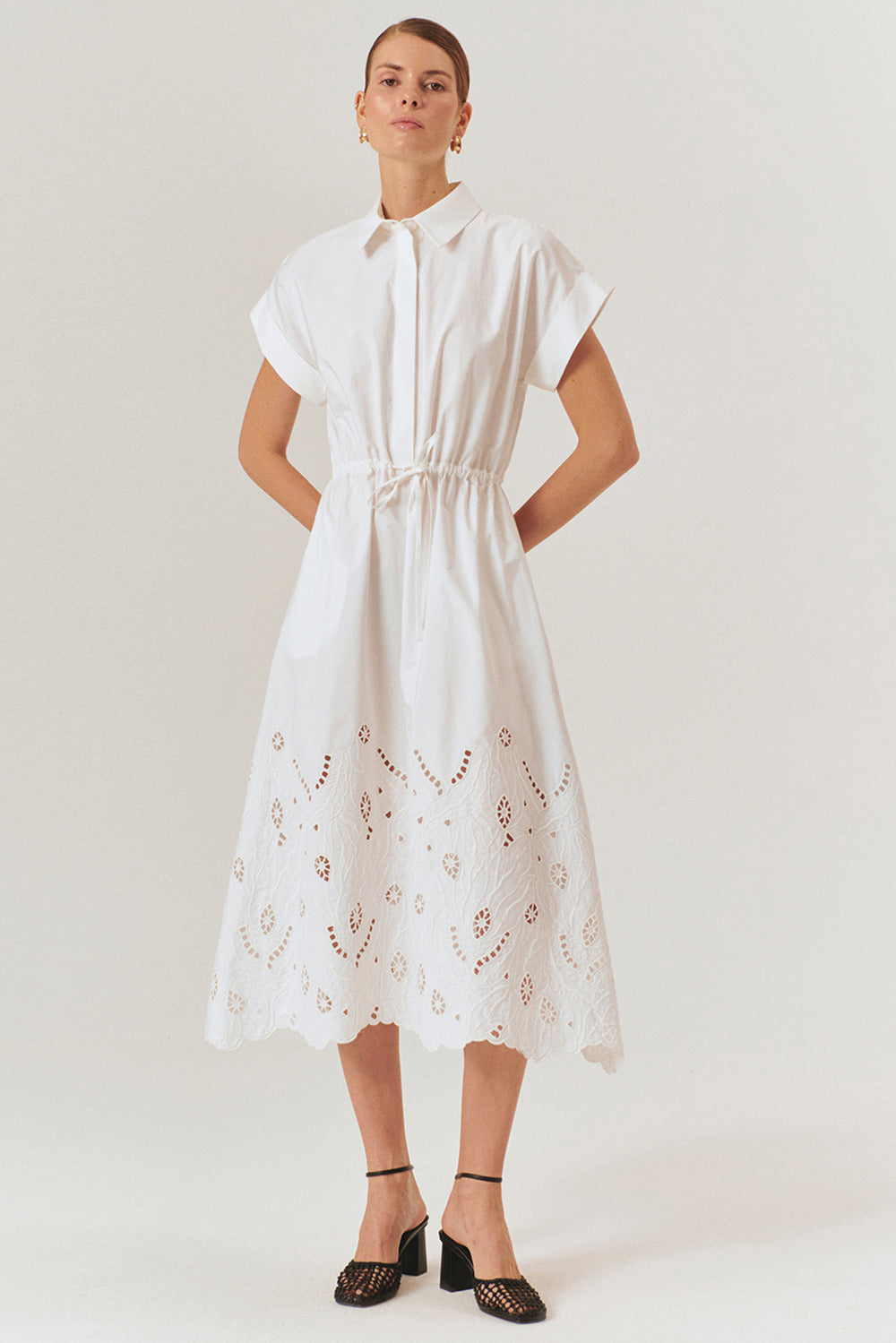 Exquise-Düşük Kol Fisko Detaylı Pamuklu Rahat Kalıp Elbise-ELBİSE-2-Milagron.com