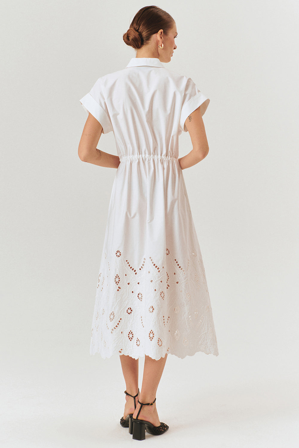 Exquise-Düşük Kol Fisko Detaylı Pamuklu Rahat Kalıp Elbise-ELBİSE-3-Milagron.com