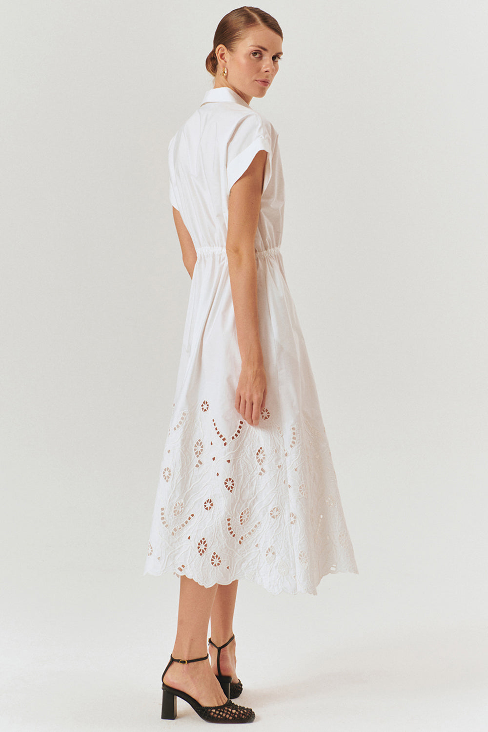 Exquise-Düşük Kol Fisko Detaylı Pamuklu Rahat Kalıp Elbise-ELBİSE-4-Milagron.com