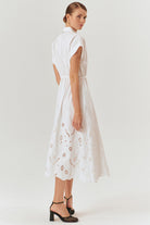 Exquise-Düşük Kol Fisko Detaylı Pamuklu Rahat Kalıp Elbise-ELBİSE-4-Milagron.com